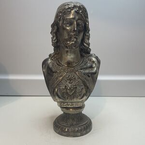 Antique Silver Plate Sacred Heart Statue Of Jesus About 7”H